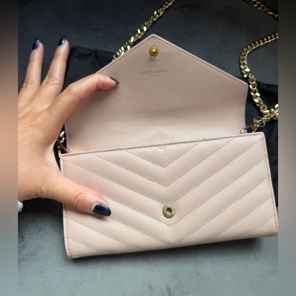 YSL blush pink envelope flap wallet on chain - Picture 9 of 14